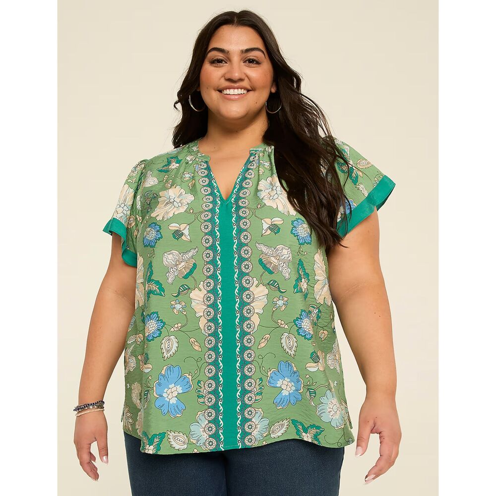Lane Bryant 22/24 Short-Sleeve Ruffle Neck Popover Top